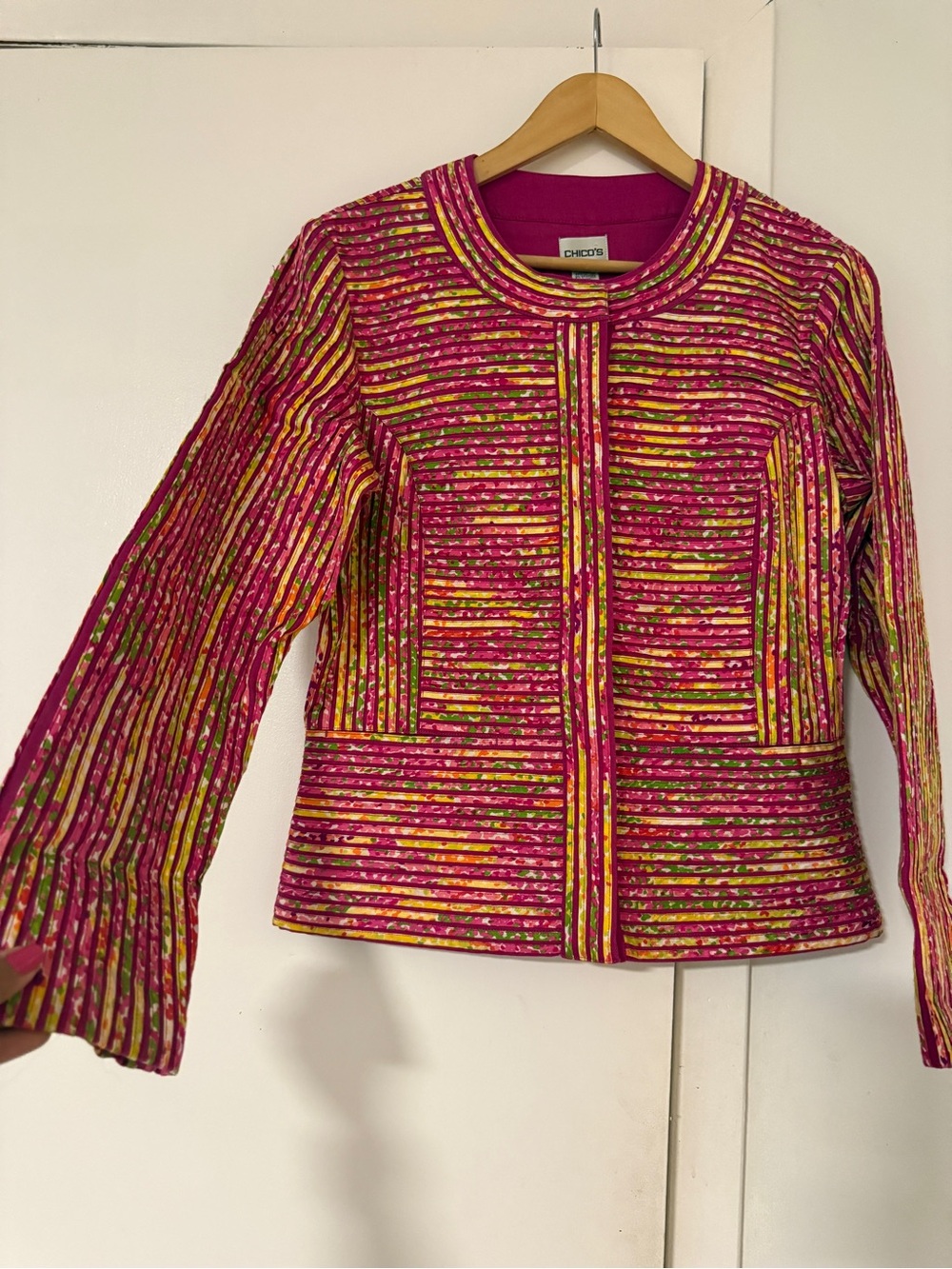Chico's Hot Pink Striped Quilted Blazer